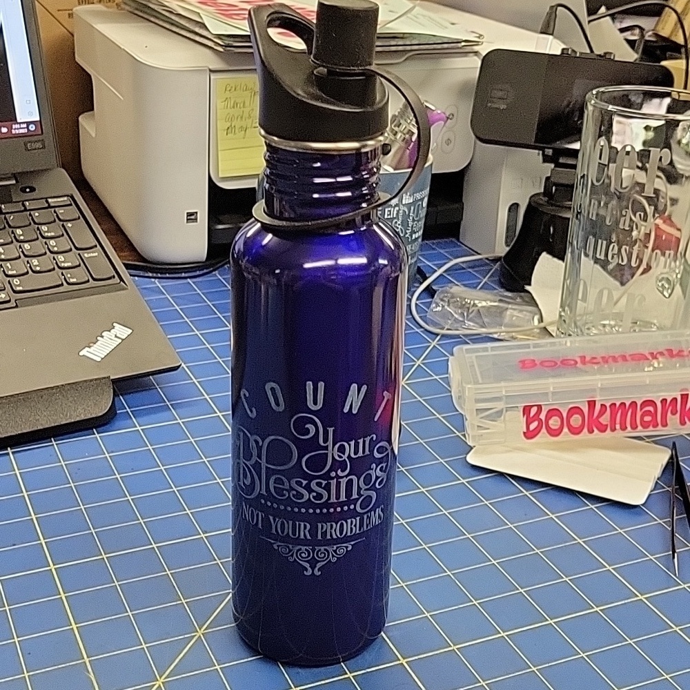 Stainless Steel 11" Bottle "Count Your Blessings Not Your Problems" Purple/Blue